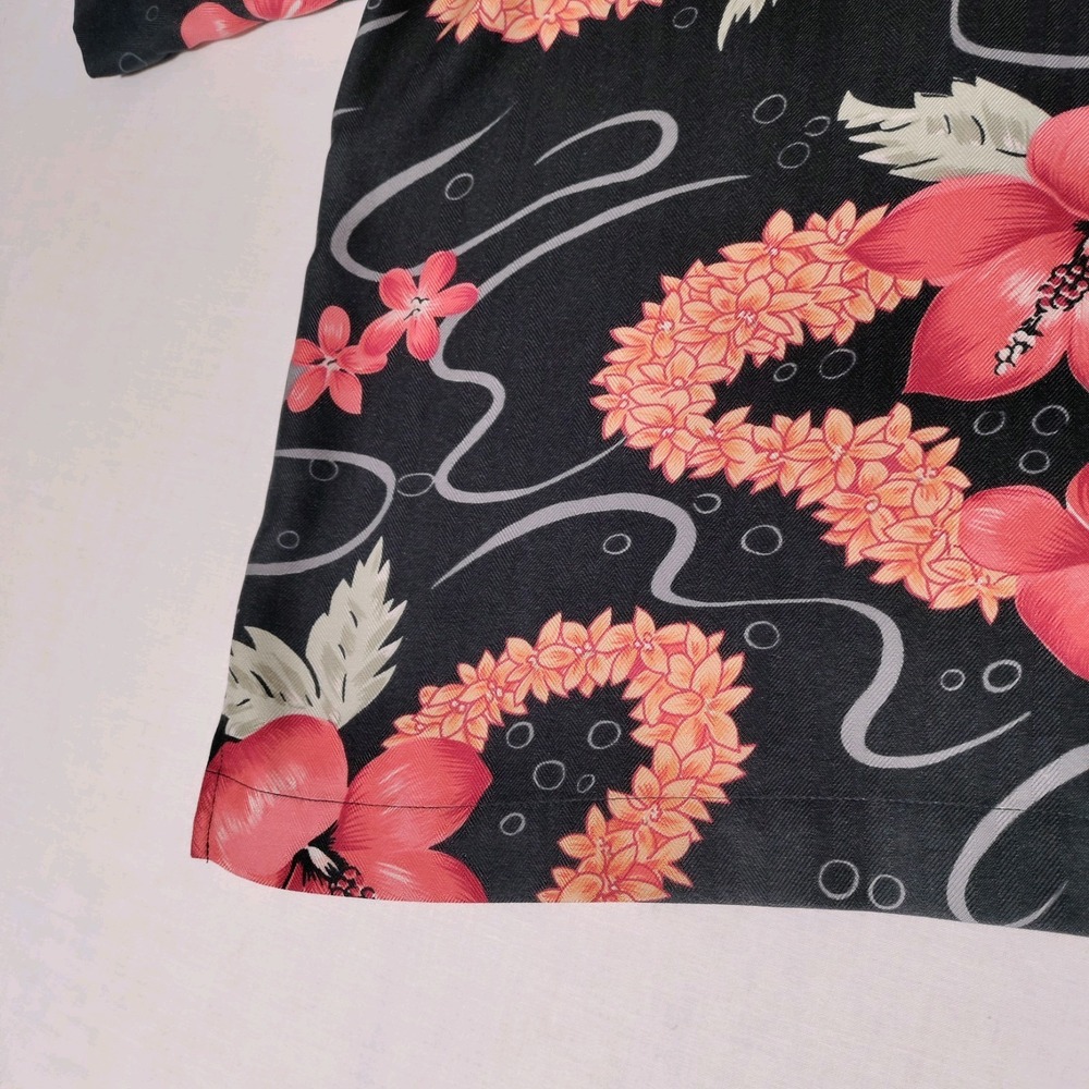 Tommy Bahama Womens Shirt Top Size Small Black Orange Hawaiian Floral 100% Silk - Picture 14 of 16